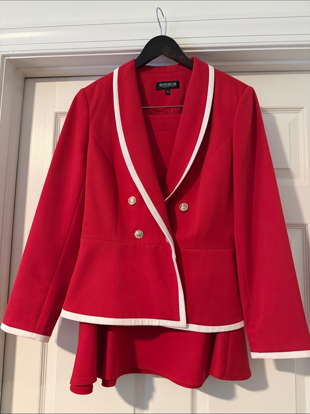 {John Meyer} Red Blazer with White Piping and Gold Buttons